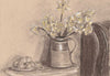 A pastel drawing of a jug of daffodils with a bowl of eggs that is the featured image for An Inspector Calls, Integrity and Imaginary Cooking Friends