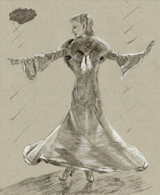 a pastel drawing of Ginger Rogers in Let's Face the Music and Dance from Follow the Fleet