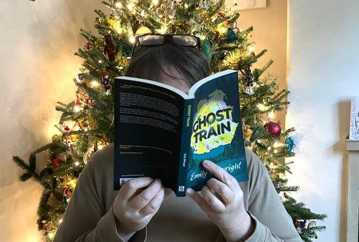 A picture of Emily Tellwright reading her novel Ghost Train on Ghost Train Publication day