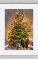 A square coaster with rounded corners featuring an oil painting of a decorated Christmas tree. The print is displayed on a neutral gray background.