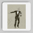 A square white coaster with rounded corners, featuring a vintage-style black ink sketch of a man in a tuxedo on a beige background.