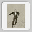 A square white coaster with rounded corners featuring a sepia-toned charcoal sketch of a man in a suit, shown on a neutral gray background.