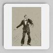 A square white coaster with rounded corners featuring a sepia-toned sketch of a man in a tuxedo, shown on a light gray background.