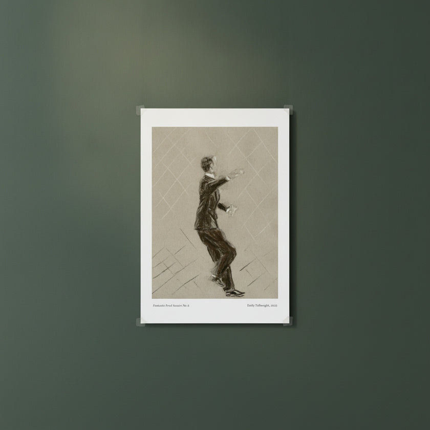 A charcoal drawing of fred astaire dancing
