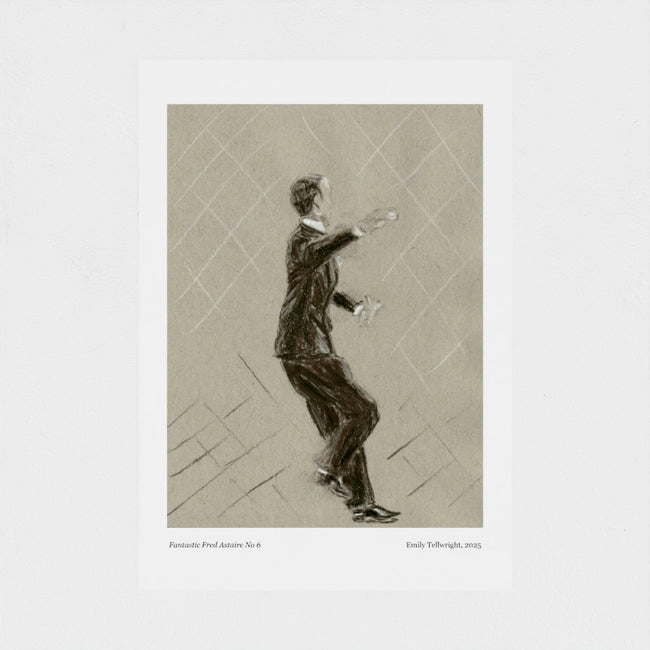 A charcoal drawing of Fred Astaire dancing