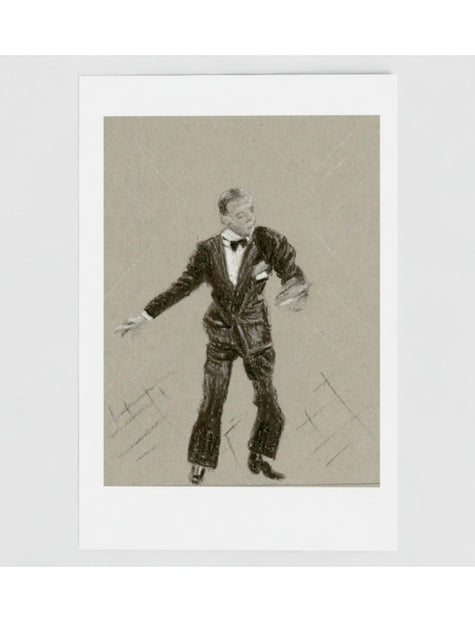Fantastic Fred Astaire No4 Greetings Card showing a charcoal drawing