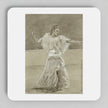 A square white coaster with rounded corners featuring a sepia-toned sketch of a woman dancing, shown against a light gray background.