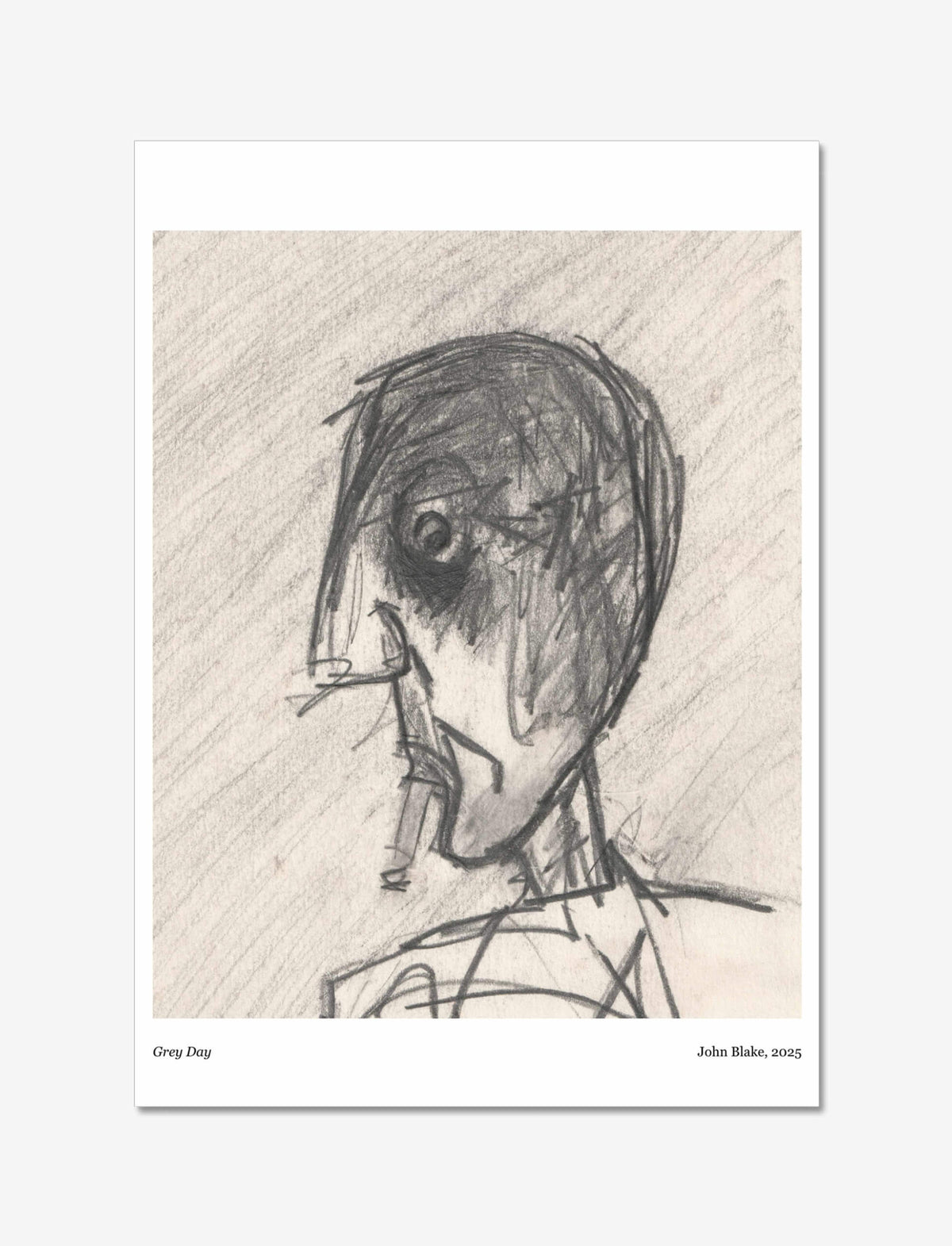 Grey Day Art Print: a pencil drawing of a man smoking.