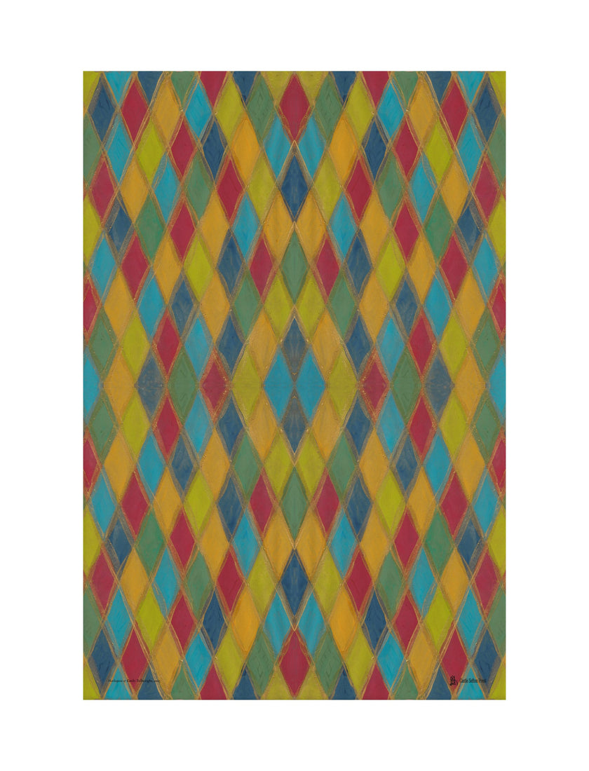 Harlequin tea towel, a design by Emily Tellwright