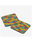 Harlequin coaster. A wood and cork drink coaster designed by Emily Tellwright