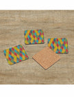Harlequin coaster. A wood and cork drink coaster designed by Emily Tellwright