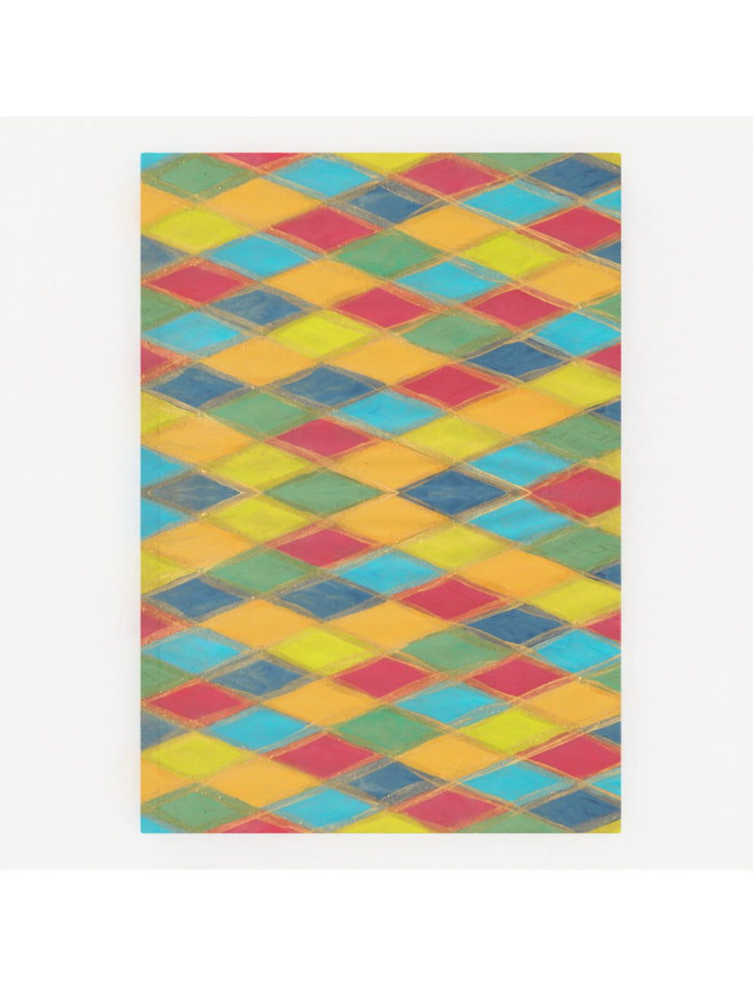 Harlequin Hardback A4 Notebook featuring a hand-painted design by Emily Tellwright