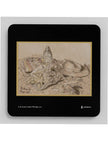 At the Seaside coasters showing a charcoal drawing by Emily Tellwright