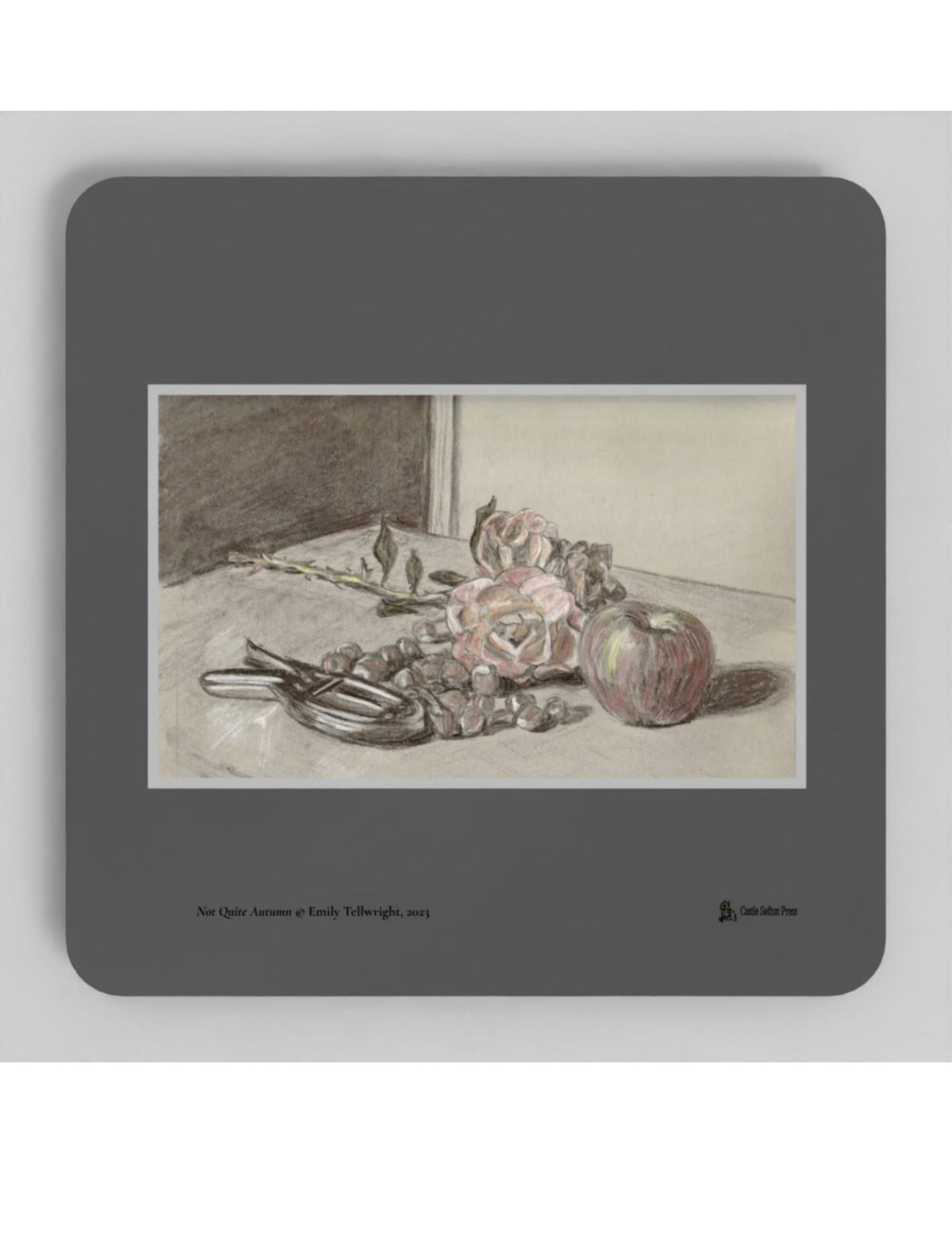 Not Quite Autumn coaster showing a drawing by Emily Tellwright