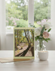 Path After Lines greetings Card with vase of roses