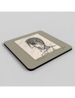 Grey Day coasters showing a drawing by John Blake