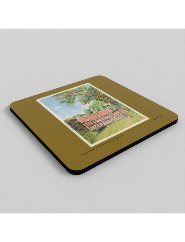 The View from St Mary's Kempley coaster showing a drawing by Emily Tellwright