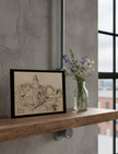 At the Seaside Greetings Card on a shelf with a glass vase of flowers