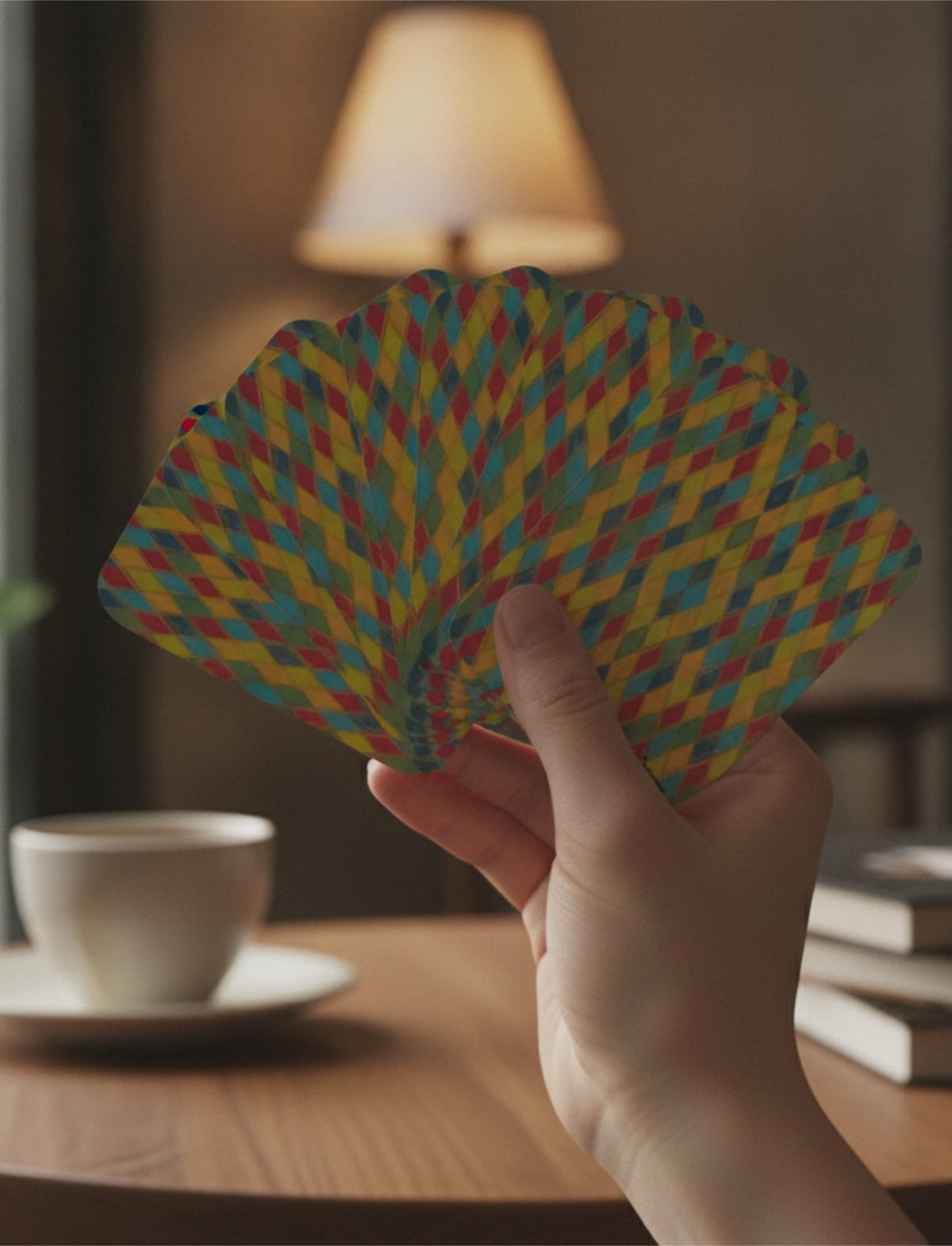 Harlequin Playing Cards fanned out in a hand