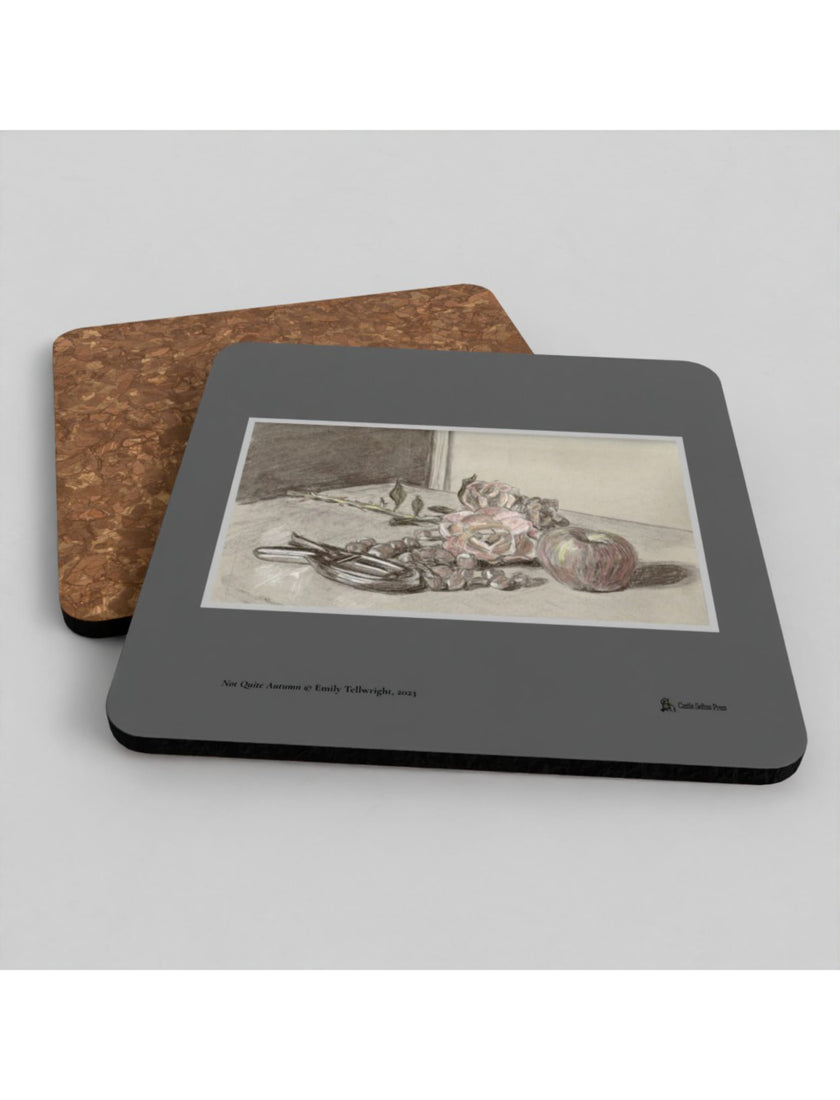 Not Quite Autumn coaster showing a drawing by Emily Tellwright