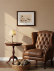 Chance the Staffordshire Bull Terrier Framed Art Print with table and lamp, armchair and dog in basket