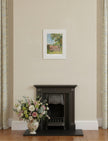 The View from St Mary's Kempley Mounted Art Print above a black iron fireplace with vase of flowers