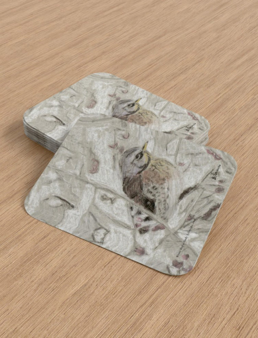 Winter Bird playing cards showing a drawing of a filedfare by Emily Tellwright