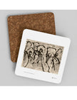 Heterodox Waltz coasters showing a print by John Blake