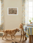 At the Seaside Art Print in a kitchen with dog and summer hats, shoes and towels