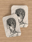 Grey Day Playing Cards showing a pencil drawing of a head smoking by John Blake