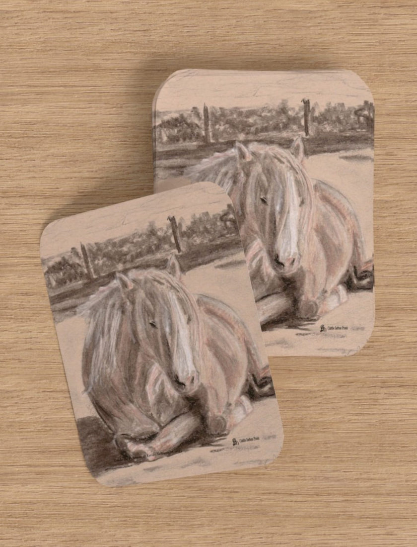 Goldie the Palomino playing cards showing a charcoal drawing by emily TEllwright