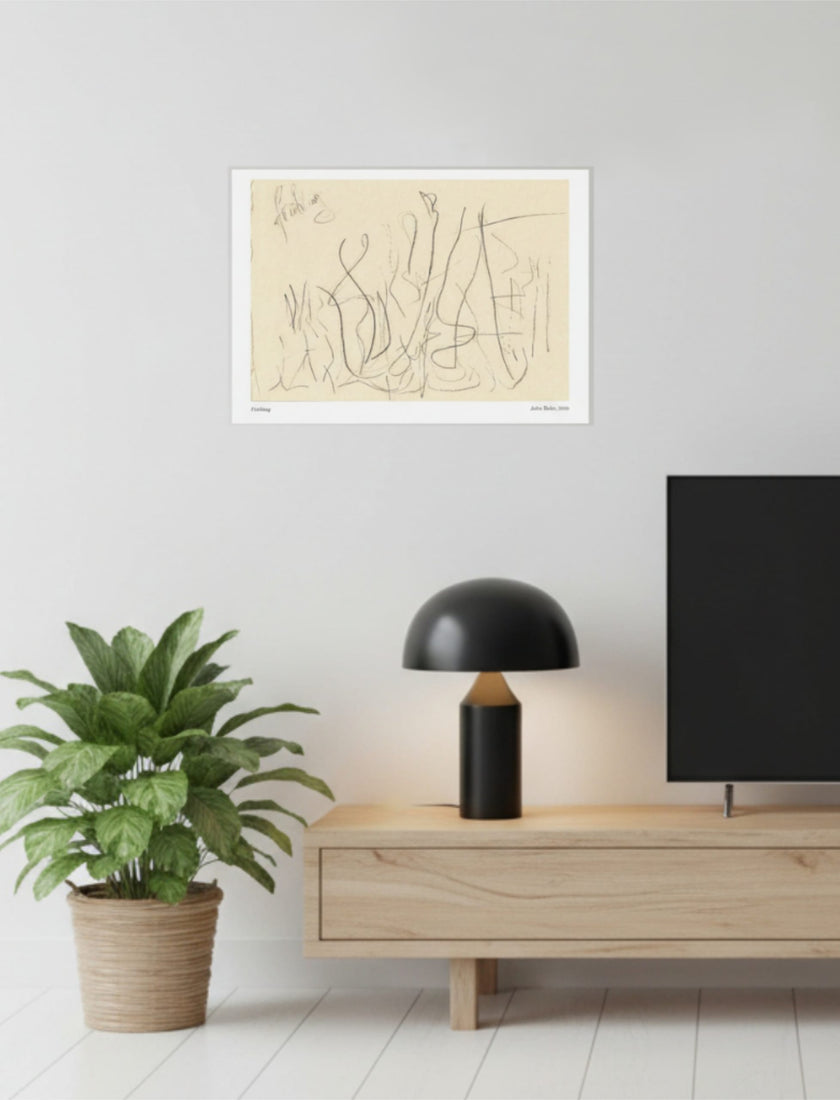 Frühling Abstract Art Print above a plant, lamp and TV