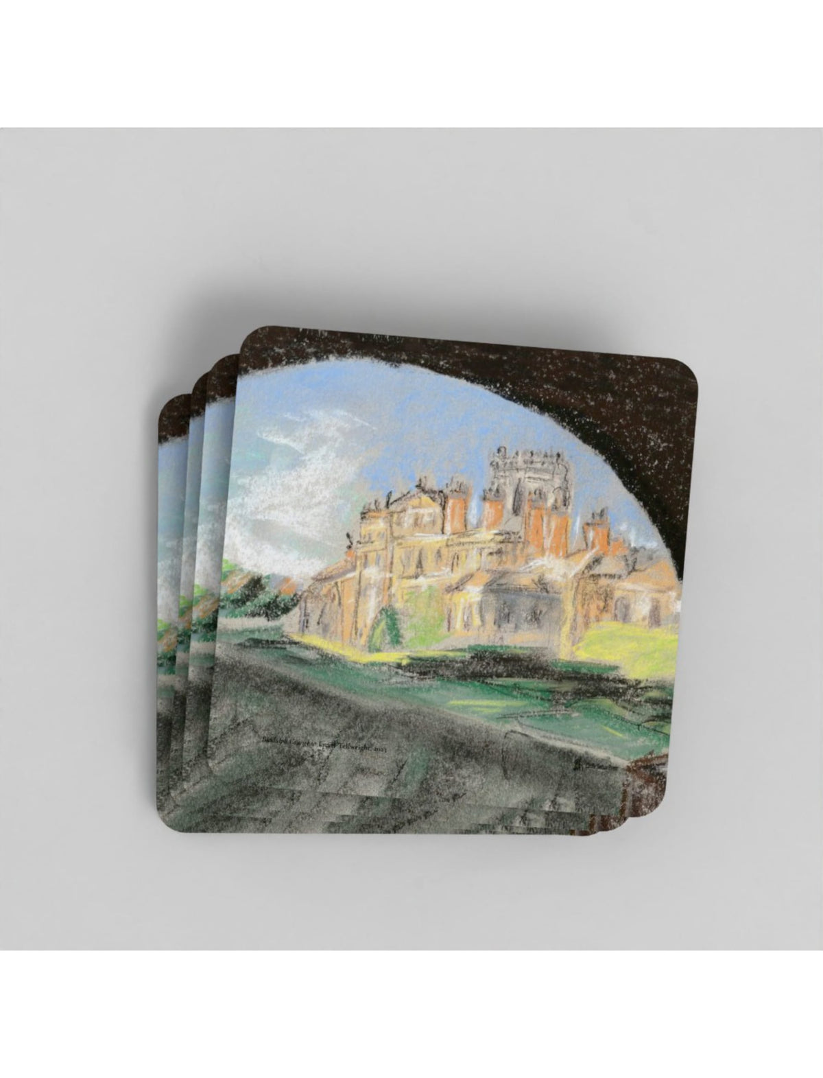 Biddulph Grange coaster showing a pastel drawing by Emily Tellwright