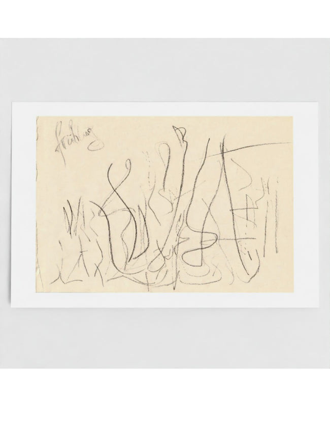 Fruhling greetings card showing a pencil drawing by john blake