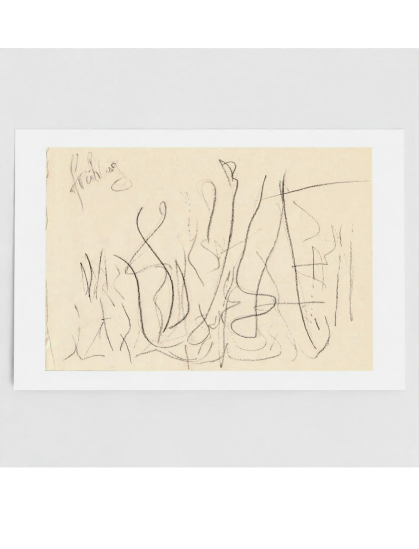 Fruhling greetings card showing a pencil drawing by john blake