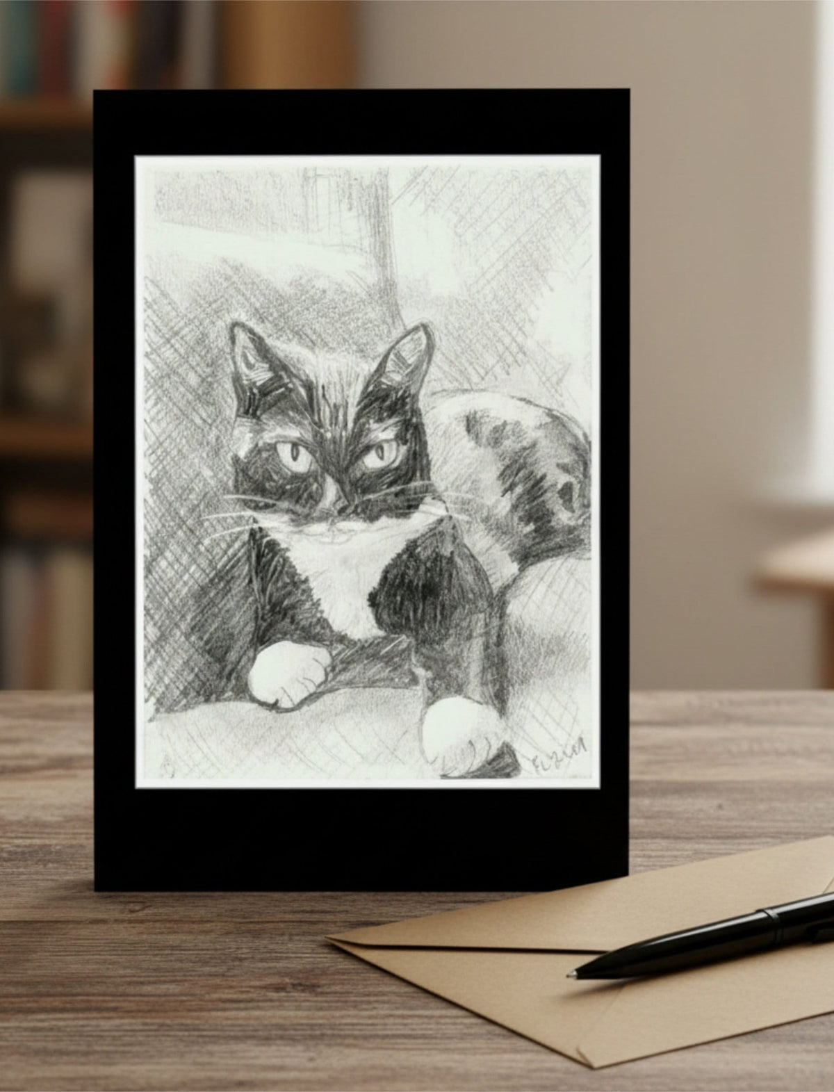 Edith the Cat greetings Card with envelope and pen