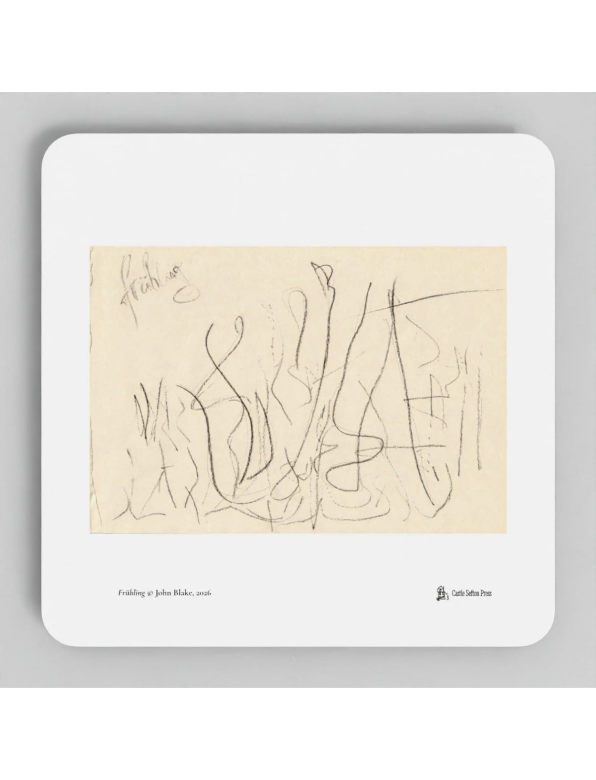 Frühling Coaster showing a pencil drawing by John Blake