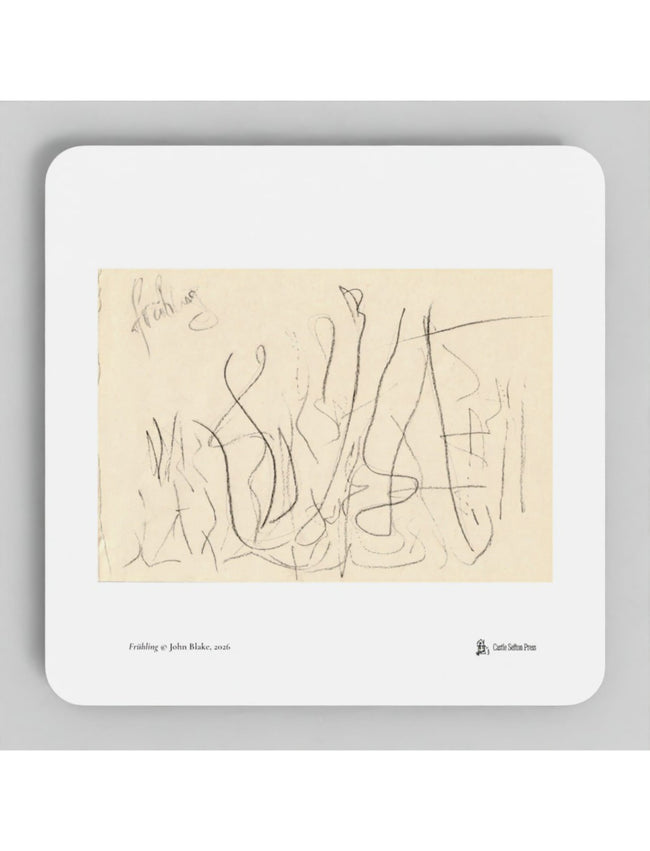 Frühling Coaster showing a pencil drawing by John Blake