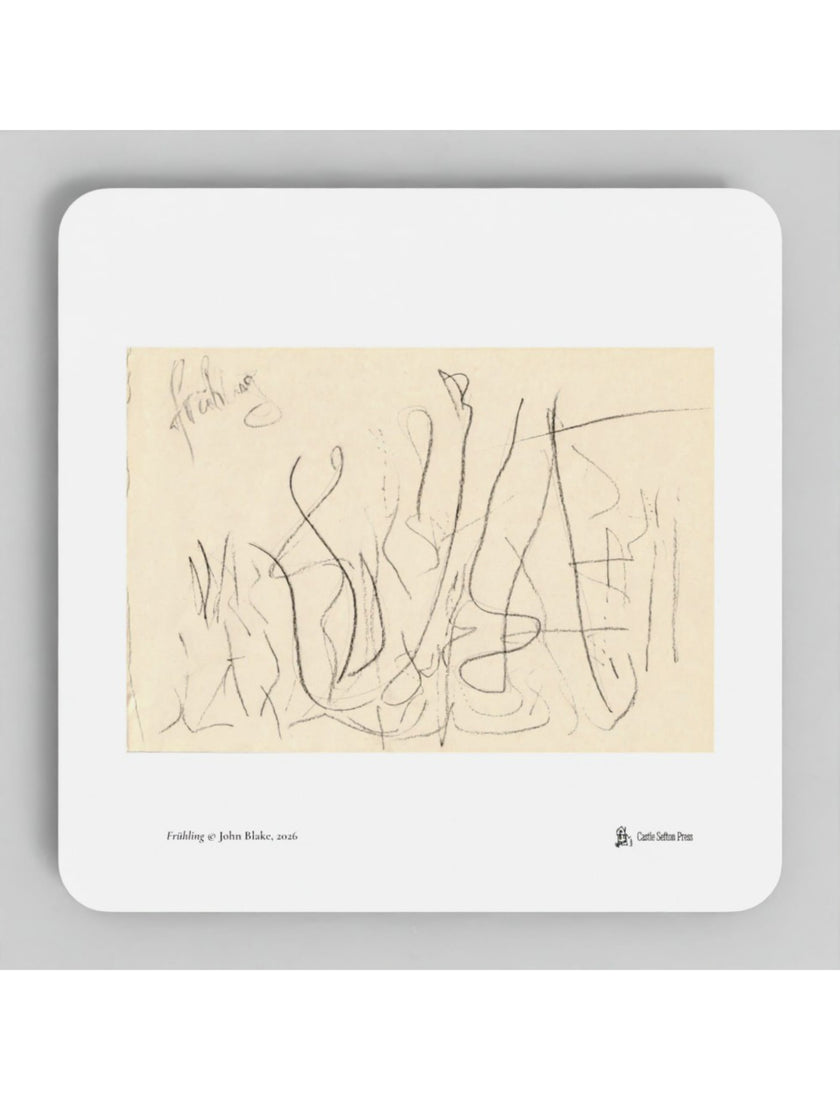 Frühling Coaster showing a pencil drawing by John Blake