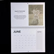 A vintage spiral-bound calendar page from 2021, featuring a black and white illustration of a dancer and text for 'Ginger No 3: 