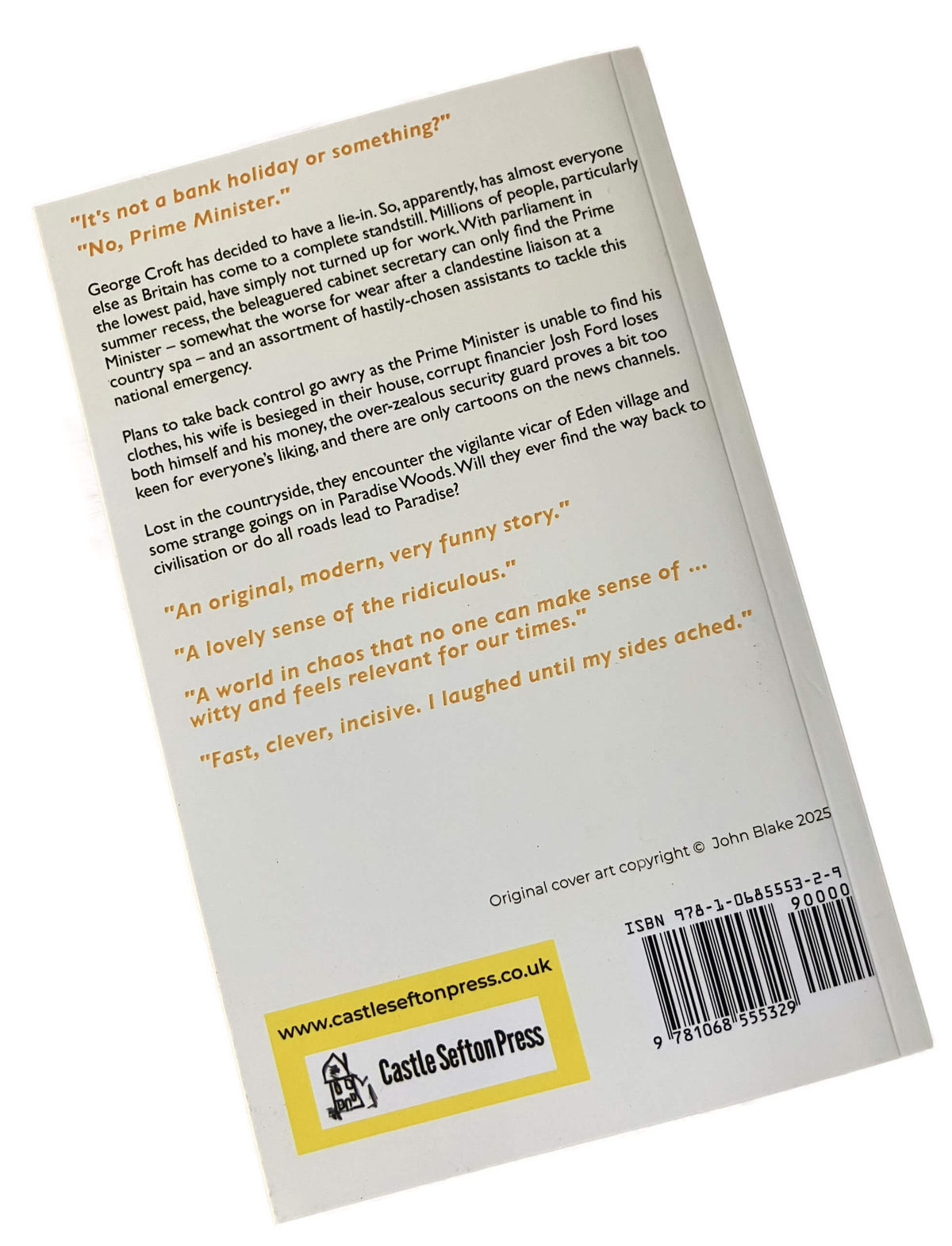 Back of paperback Edition of John Blake's novella Via Paradise