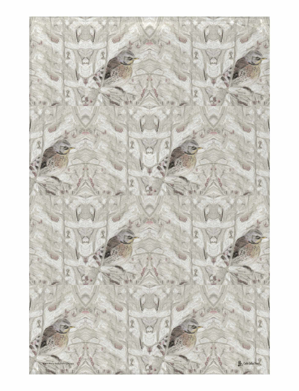 Winter Bird Tea Towel, a hand drawn design by Emily Tellwright