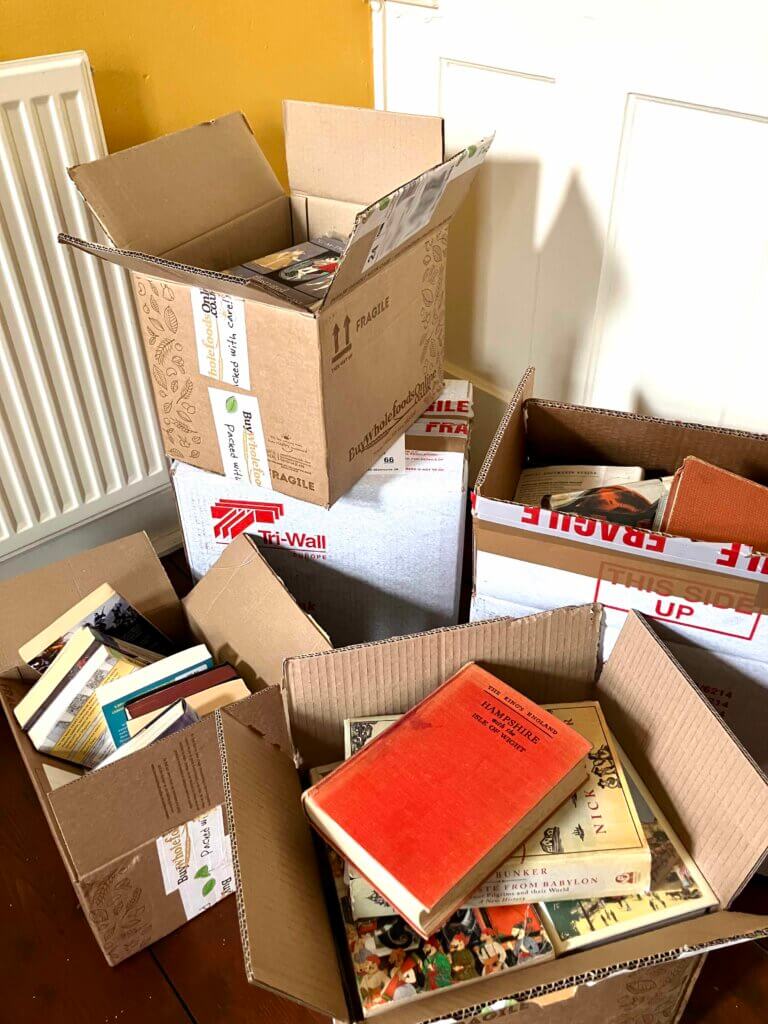 Boxes of used books