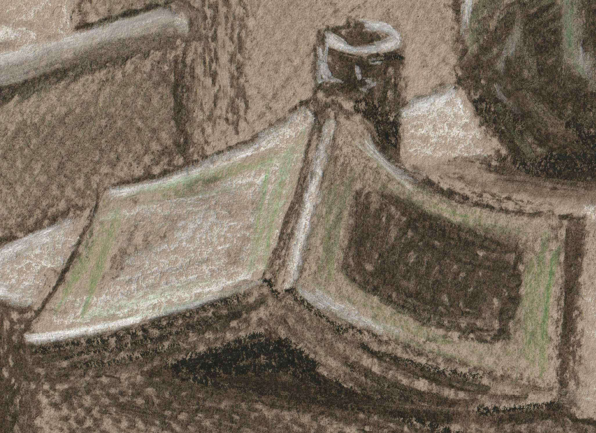 How to Buy Castle Sefton Press Books featured image: charcoal, chalk and green pencil drawing of an open book face down