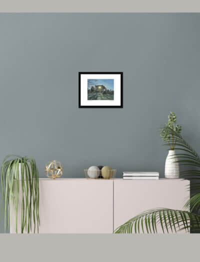 Winter sun through trees framed art print