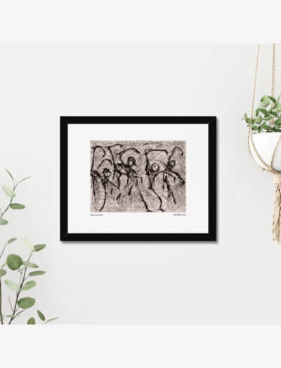 A Scraperfoil print of dancing stick figures