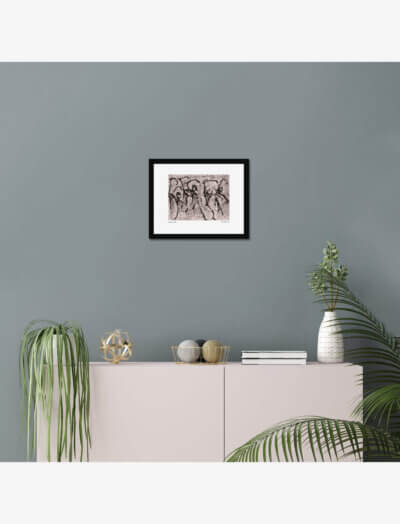 A Scraperfoil print of dancing stick figures