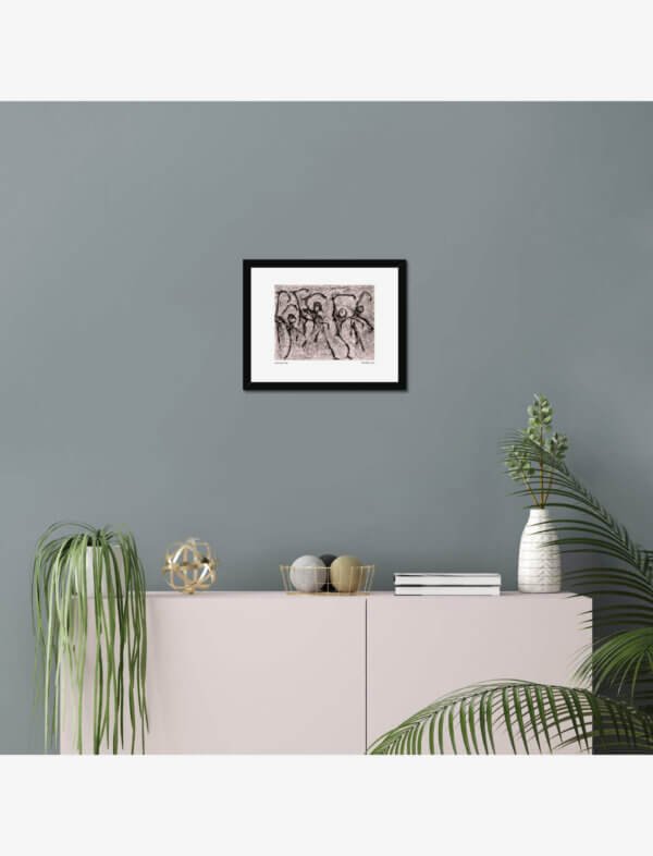 A Scraperfoil print of dancing stick figures