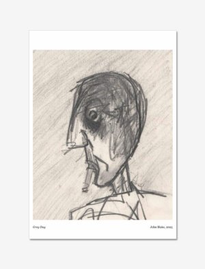 A pencil drawing of a man smoking.