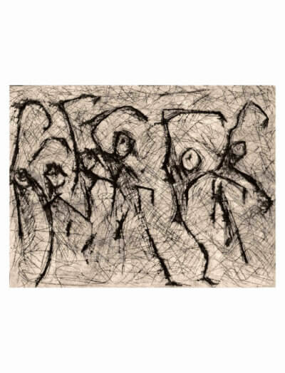 A Scraperfoil print of dancing stick figures